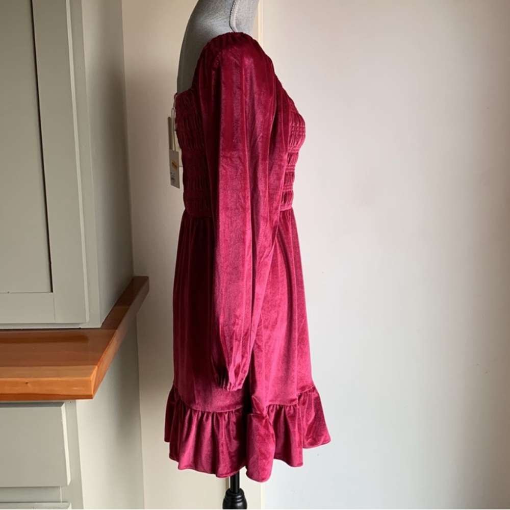 LC Lauren Conrad Raspberry Smocked Velvet Dress - Picture 2 of 8